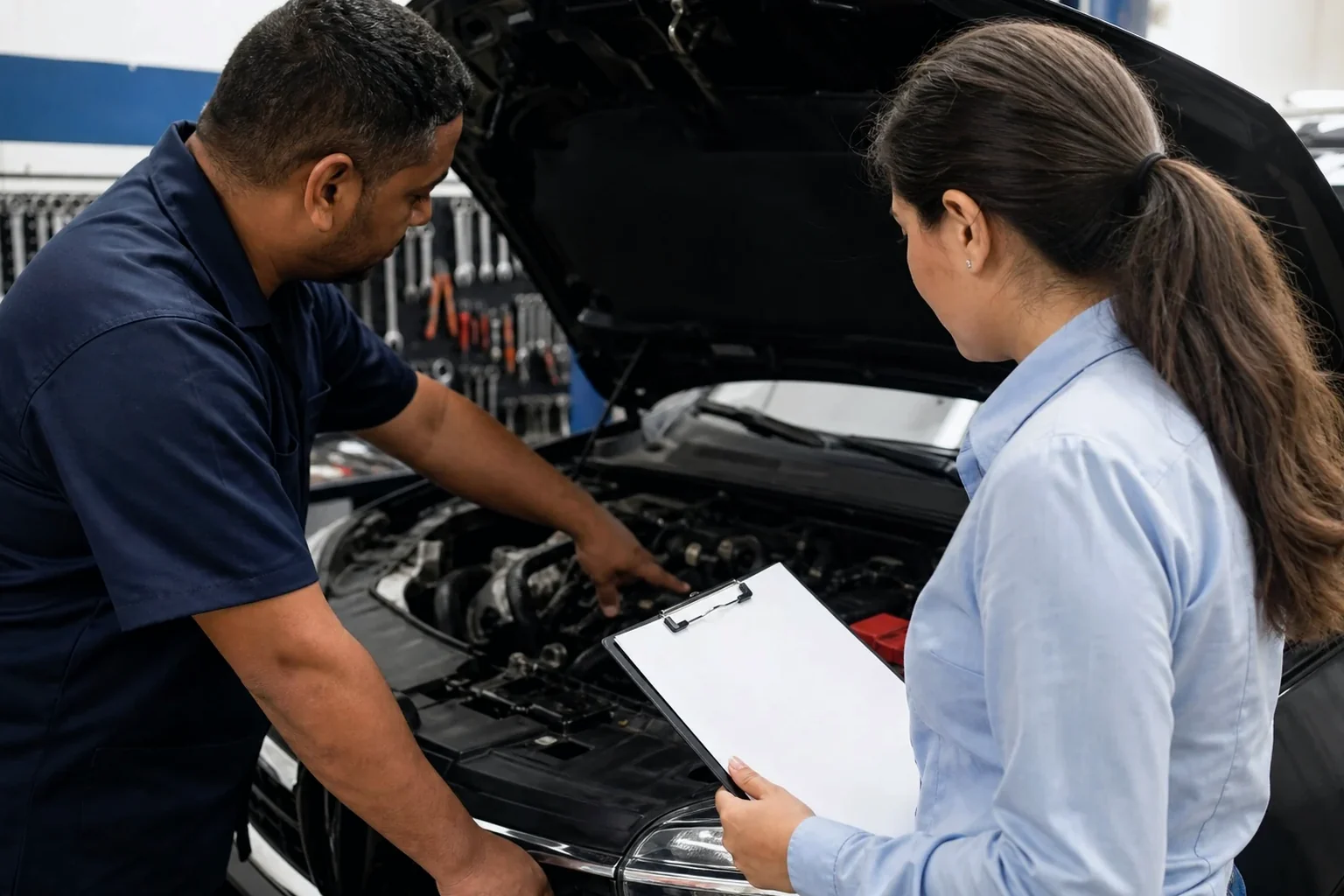 Profissional cadastrando motor de veículo em um despachante em Itajaí.